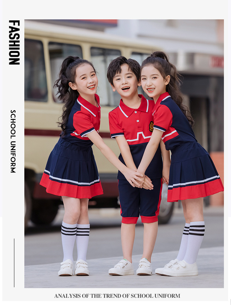 紅色拼色園服套裝中小學(xué)班服老師服定制